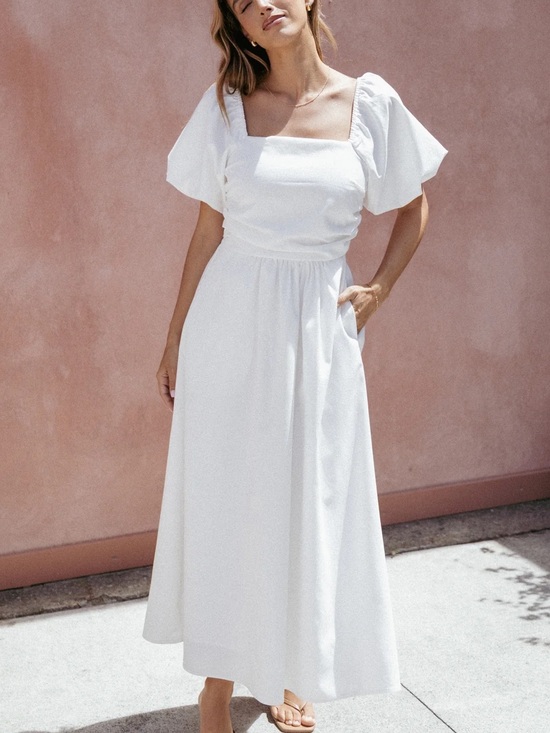 Zara Dresses & Skirts - Zara White Square-Neck Puff Sleeve Maxi Dress -size large